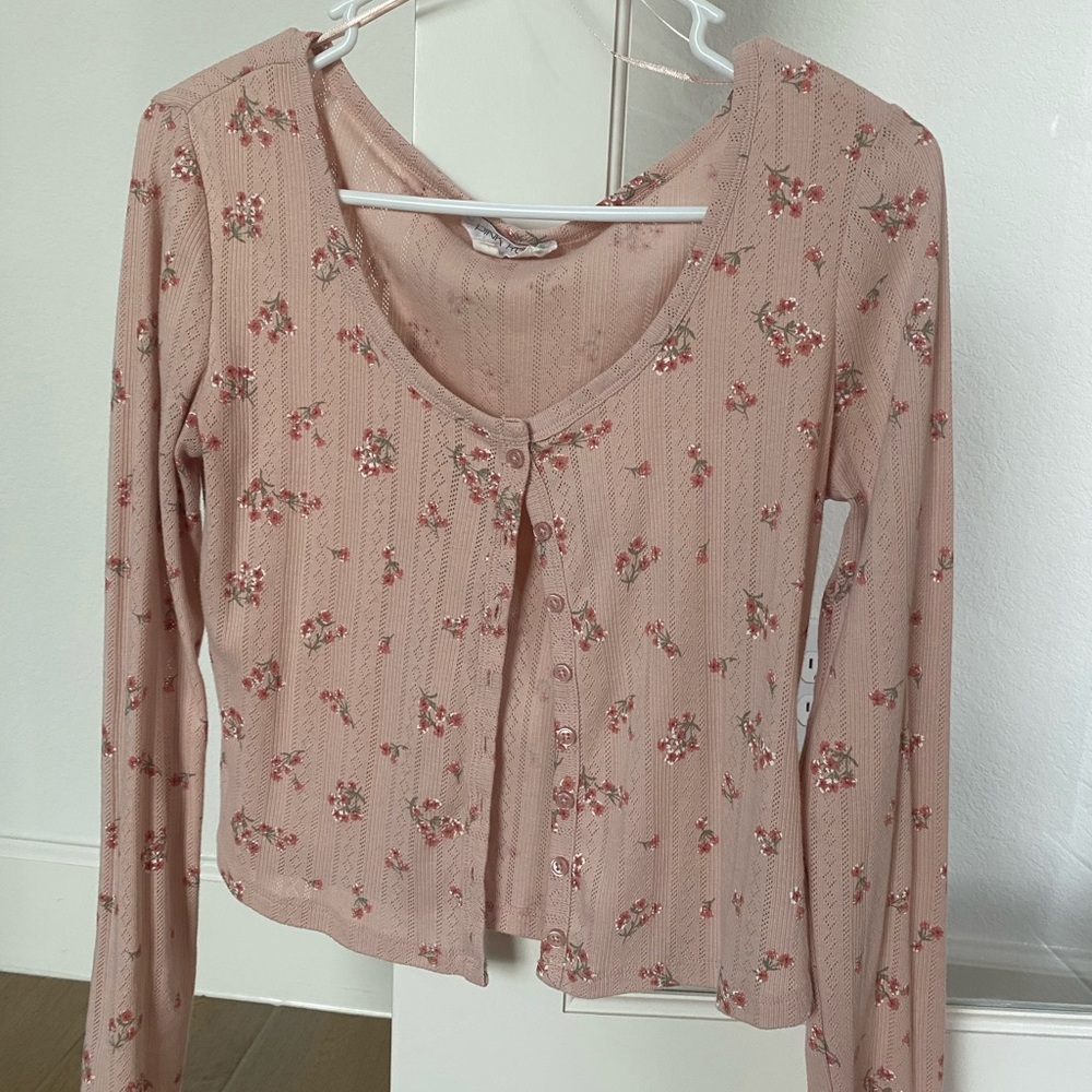 Pink Rose Floral Blush Button-Up Blouse